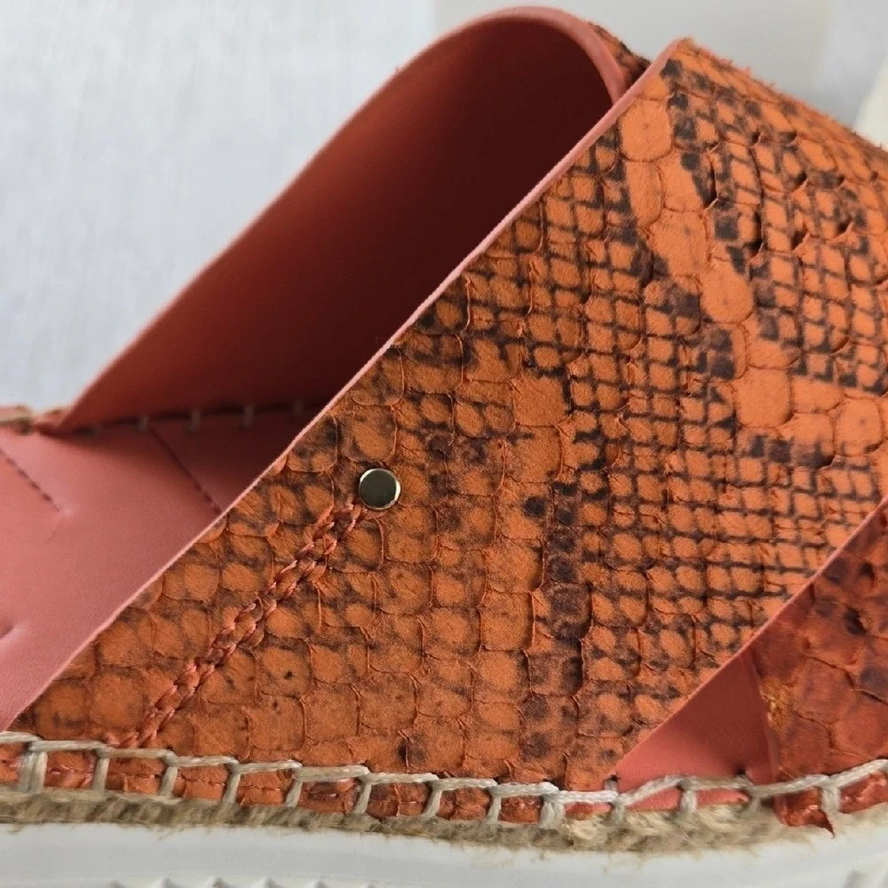 Franco Sarto Birch Orange Snakeskin Leather Espadrille Platform Sandals Mens 8M